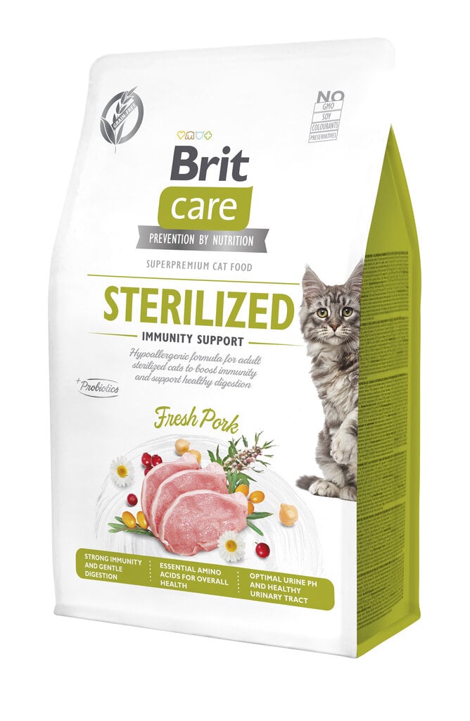 Brit Care Cat GF Sterilized Immuunsuse toetus steriliseeritud kassidele sealihaga, 400 g hind ja info | Kuivtoit kassidele | kaup24.ee