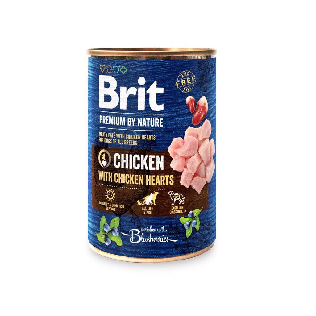 Brit Premium by Nature konserv koertele Chicken with Hearts, 400g hind ja info | Konservid koertele | kaup24.ee