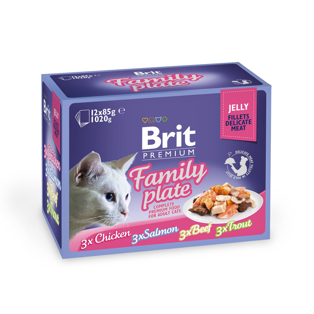 Brit Premium Delicate Jelly Family multipakk märgtoit kassidele, 12x85g цена и информация | Konservid kassidele | kaup24.ee