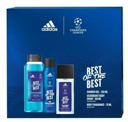 Подарочный набор Adidas UEFA Best Of The Best для мужчин: дезодорант-спрей, 75 мл + гель для душа, 250 мл + дезодорант-спрей, 150 мл. цена и информация | Adidas Личная гигиена | kaup24.ee