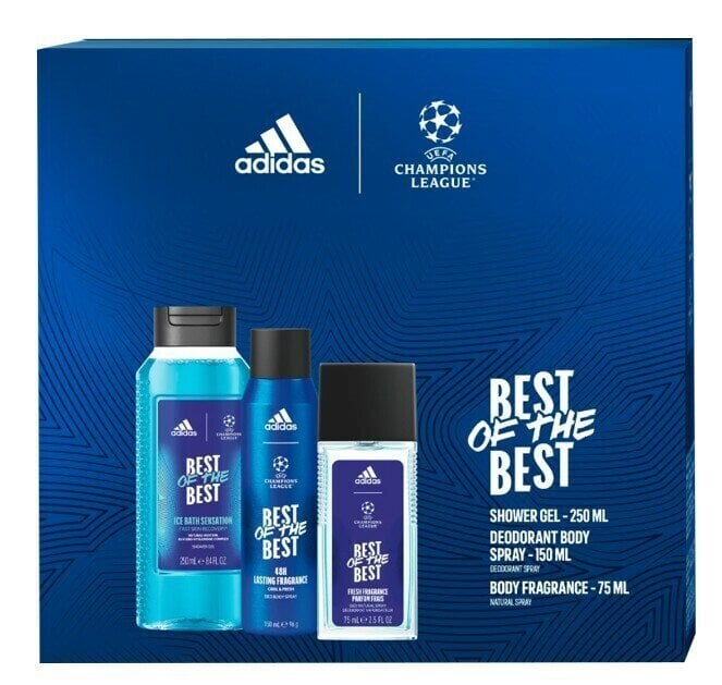 Kingikomplekt Adidas Uefa Best Of The Best meestele: pihustatav deodorant, 75 ml + dušigeel, 250 ml + spreideodorant, 150 ml цена и информация | Deodorandid | kaup24.ee