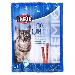 Snacks Premio Sticks-mustaks tehtud lõhe forellikuiva kassitoiduga-5x5g цена и информация | Лакомства для котов | kaup24.ee