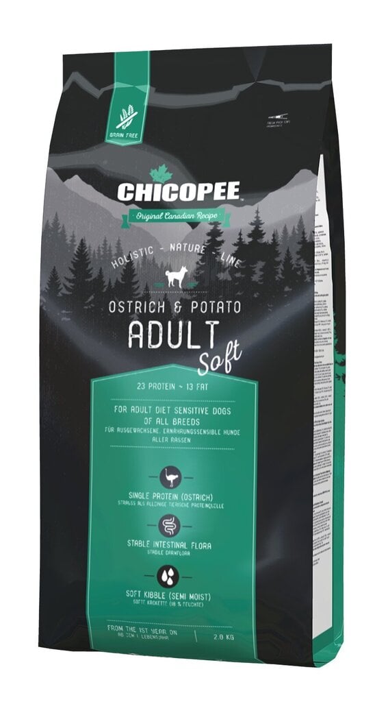 Chicopee Holistic Nature Line tundliku seedimisega koertele Adult Ostrich & Potato Soft, 12 kg hind ja info | Kuivtoit koertele | kaup24.ee