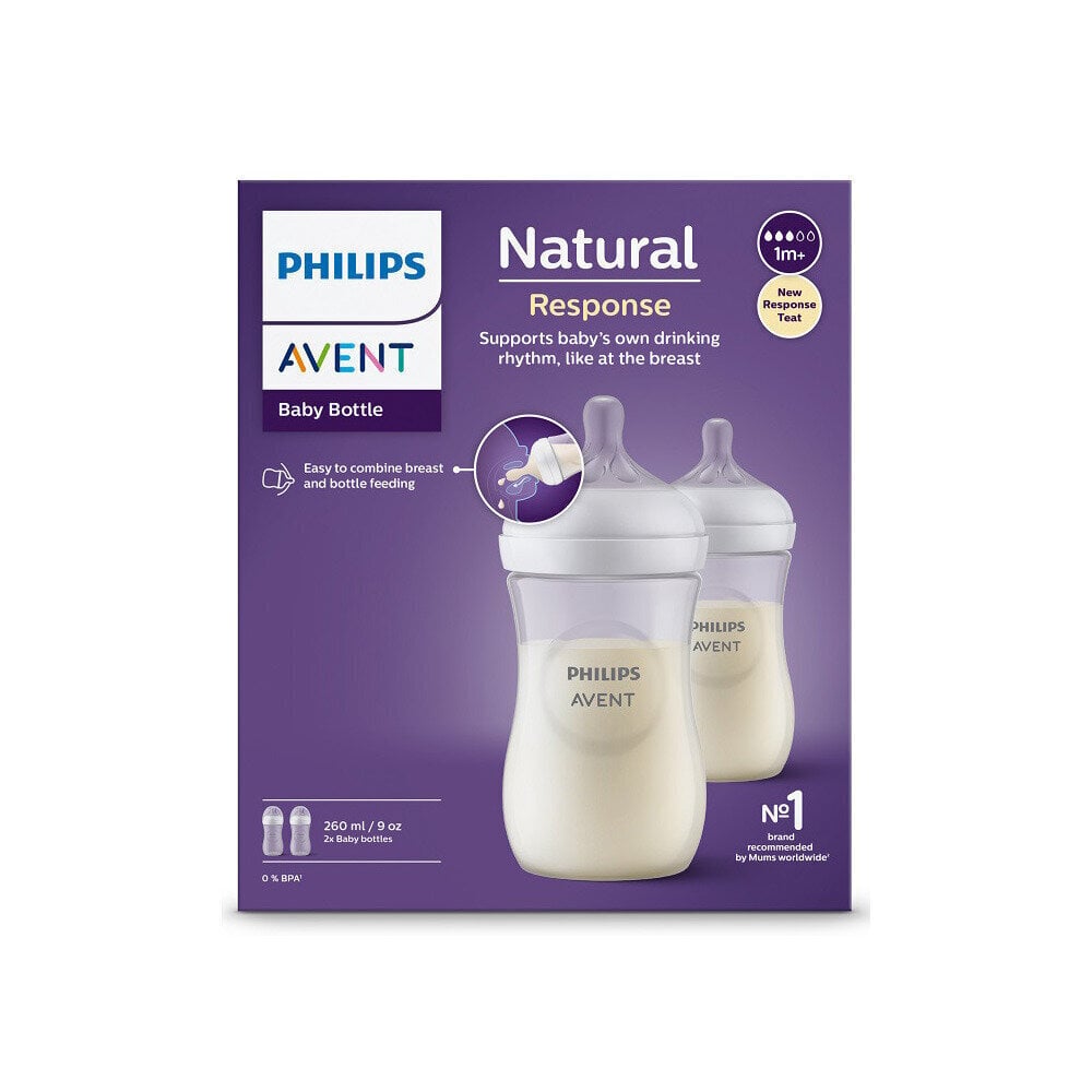 Lutipudelite komplekt Philips Avent Natural Response SCY900/02, 1+ kuud, 260 ml цена и информация | Lutipudelid ja aksessuaarid | kaup24.ee