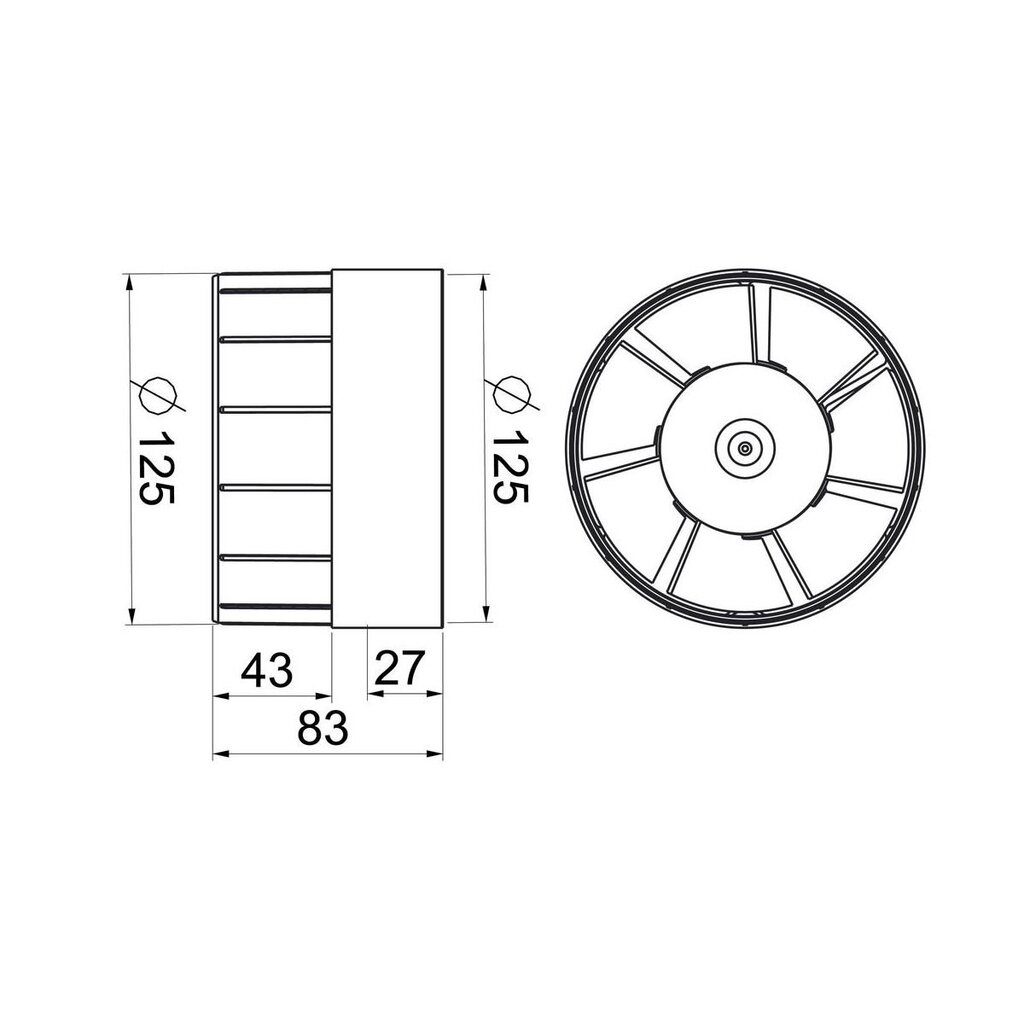 Kanaliventilaator Awenta WKA 125T Turbo, läbimõõt 125mm, taimeriga hind ja info | Vannitoa ventilaatorid | kaup24.ee