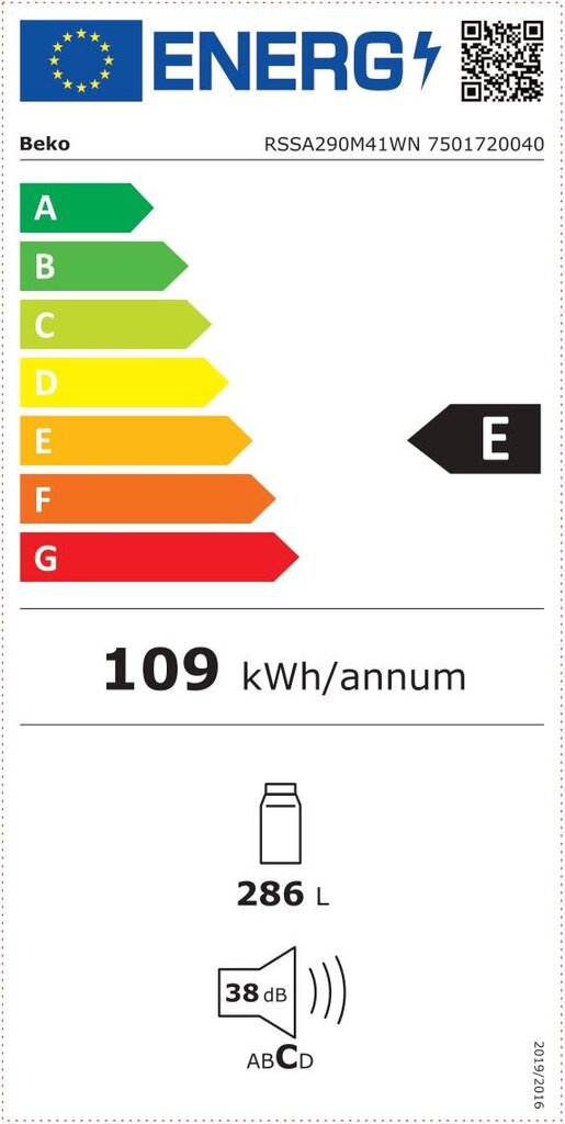 Beko RSSA290M41WN hind ja info | Külmkapid | kaup24.ee