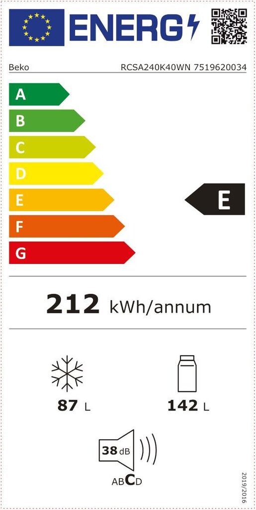 Beko RCSA240K40WN цена и информация | Külmkapid | kaup24.ee