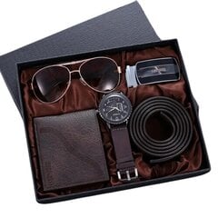 Подарочный набор для мужчин - кошелек, часы, солнцезащитные очки, кожаный ремень. цена и информация | Мужские кошельки | kaup24.ee