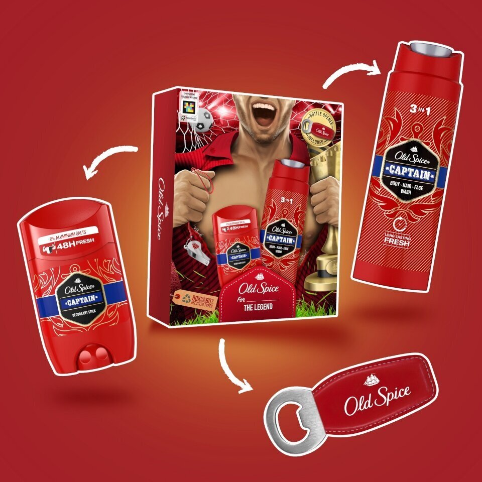 Kinkekomplekt meestele Old Spice Footballer: pulkdeodorant 50 ml + dušigeel 250 ml + avaja hind ja info | Deodorandid | kaup24.ee