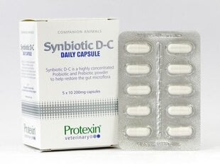 Пищевая добавка для собак и кошек Protexin Synbiotic DC, 200 мг, 50 капсул. цена и информация | Пищевые добавки и анти-паразитные товары | kaup24.ee