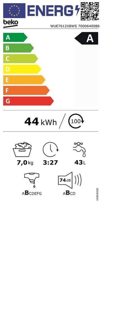 Beko WUE7612XBWS hind ja info | Pesumasinad | kaup24.ee