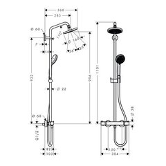 Dušikomplekt Hansgrohe Croma 160 termostaatilise segistiga, kroom, 27135000 цена и информация | Душевые комплекты и панели | kaup24.ee