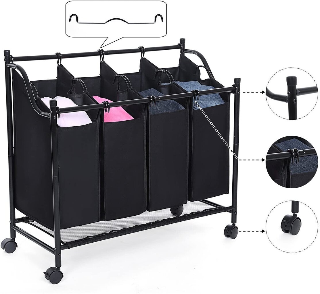 Pesukast 4 kambriga Songmics LSF005, must hind ja info | Vannitoa sisustuselemendid ja aksessuaarid | kaup24.ee