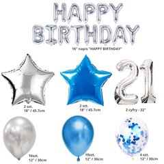 21. sünnipäevaks õhupallide komplekt, hõbe, sinine, 45tk цена и информация | Шарики | kaup24.ee