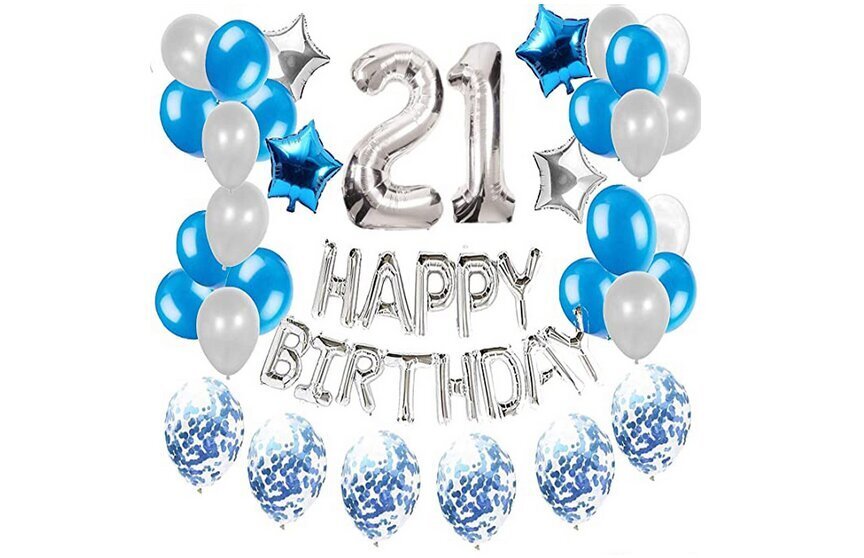 21. sünnipäevaks õhupallide komplekt, hõbe, sinine, 45tk hind ja info | Õhupallid | kaup24.ee