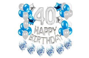 40. sünnipäeva õhupallide komplekt - hõbe - sinine 45 tk. цена и информация | Шары | kaup24.ee