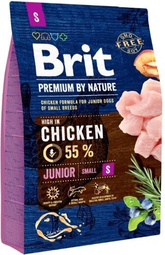 Brit Premium By Nature Junior S väikest tõugu noortele kutsikatele koos kanadega, 3 kg hind ja info | Kuivtoit koertele | kaup24.ee