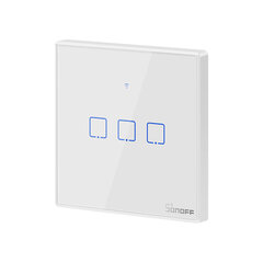 3-кнопочныйовый умный WiFi + RF настенный сенсорный выключатель для света Sonoff TX T2 EU 3C (белый, с рамкой) цена и информация | Выключатели, розетки | kaup24.ee