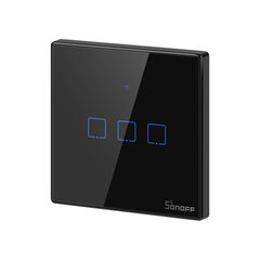 3-кнопочныйовый умный WiFi + RF настенный сенсорный выключатель для света Sonoff TX T3 EU 3C (черный) цена и информация | Выключатели, розетки | kaup24.ee