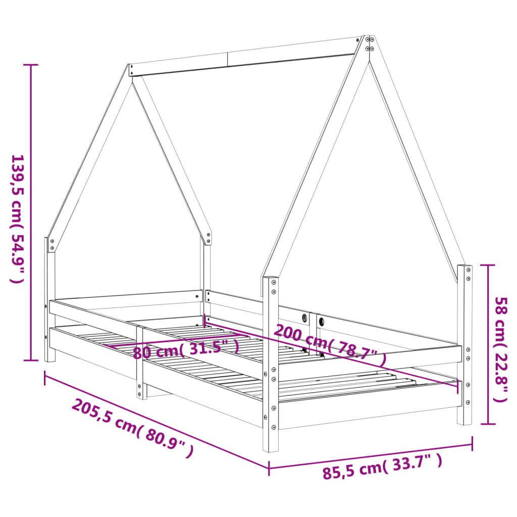 Lastevoodi raam vidaXL, 80 x 200 cm, pruun hind ja info | Lastevoodid | kaup24.ee