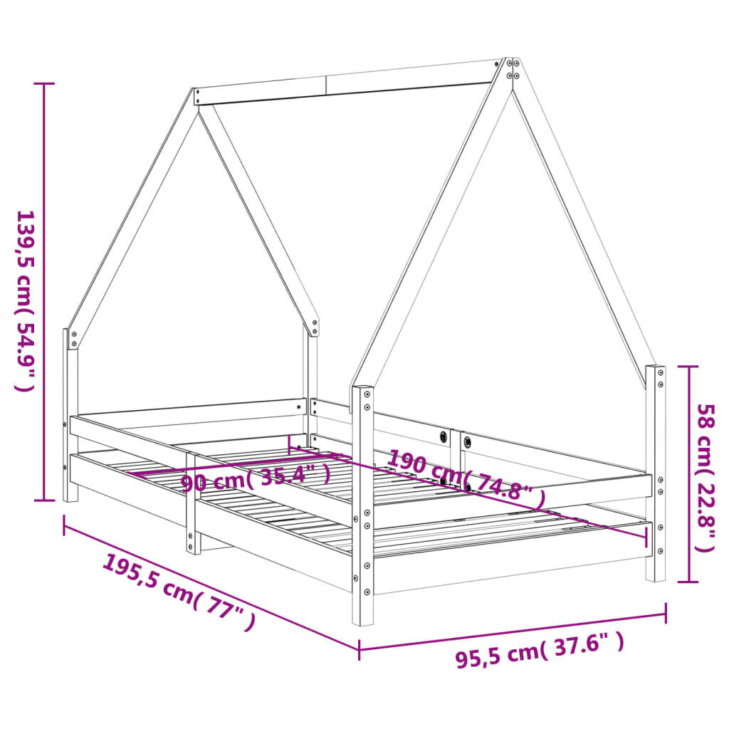 Lastevoodi raam vidaXL, 90 x 190 cm, pruun hind ja info | Lastevoodid | kaup24.ee