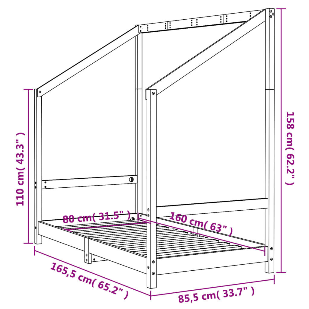 Lastevoodi raam vidaXL, valge, 80 x 160 cm hind ja info | Lastevoodid | kaup24.ee