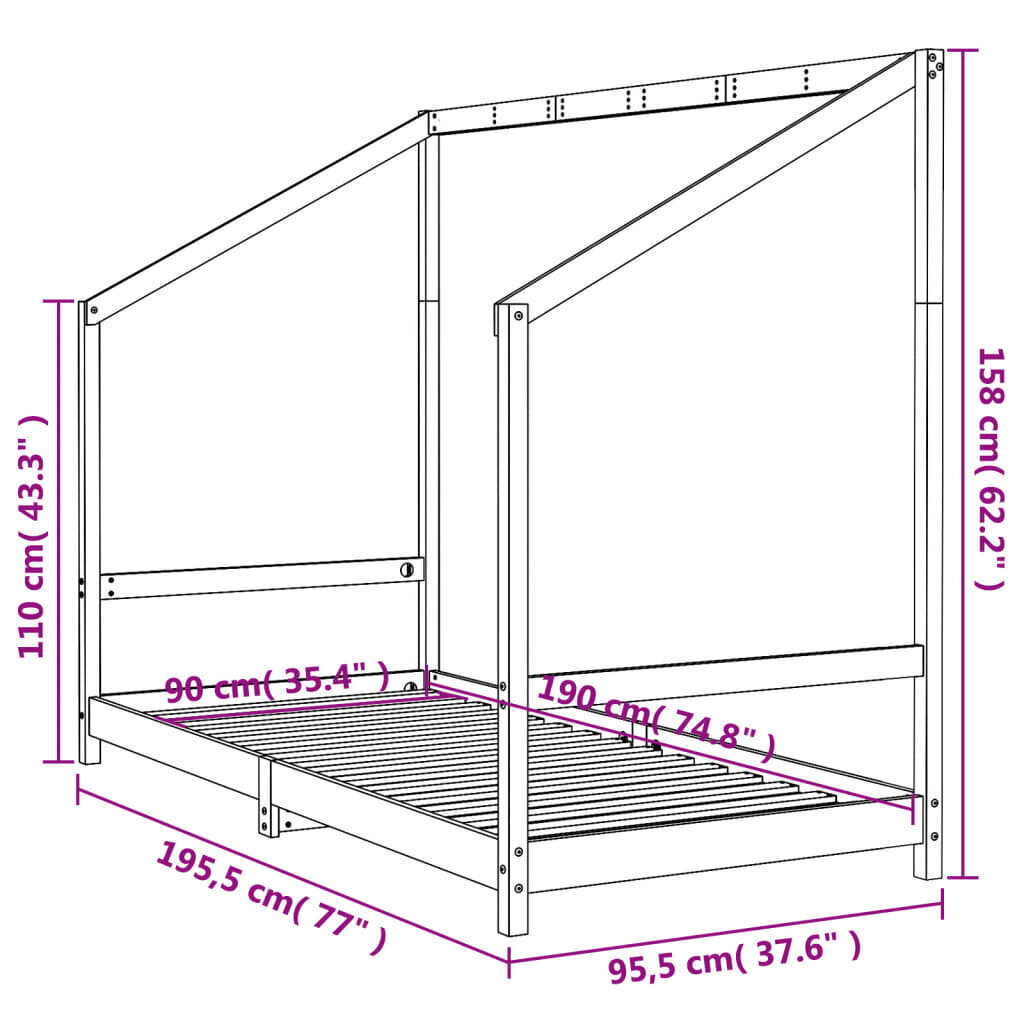 Lastevoodi raam vidaXL, 90 x 190 cm, pruun hind ja info | Lastevoodid | kaup24.ee