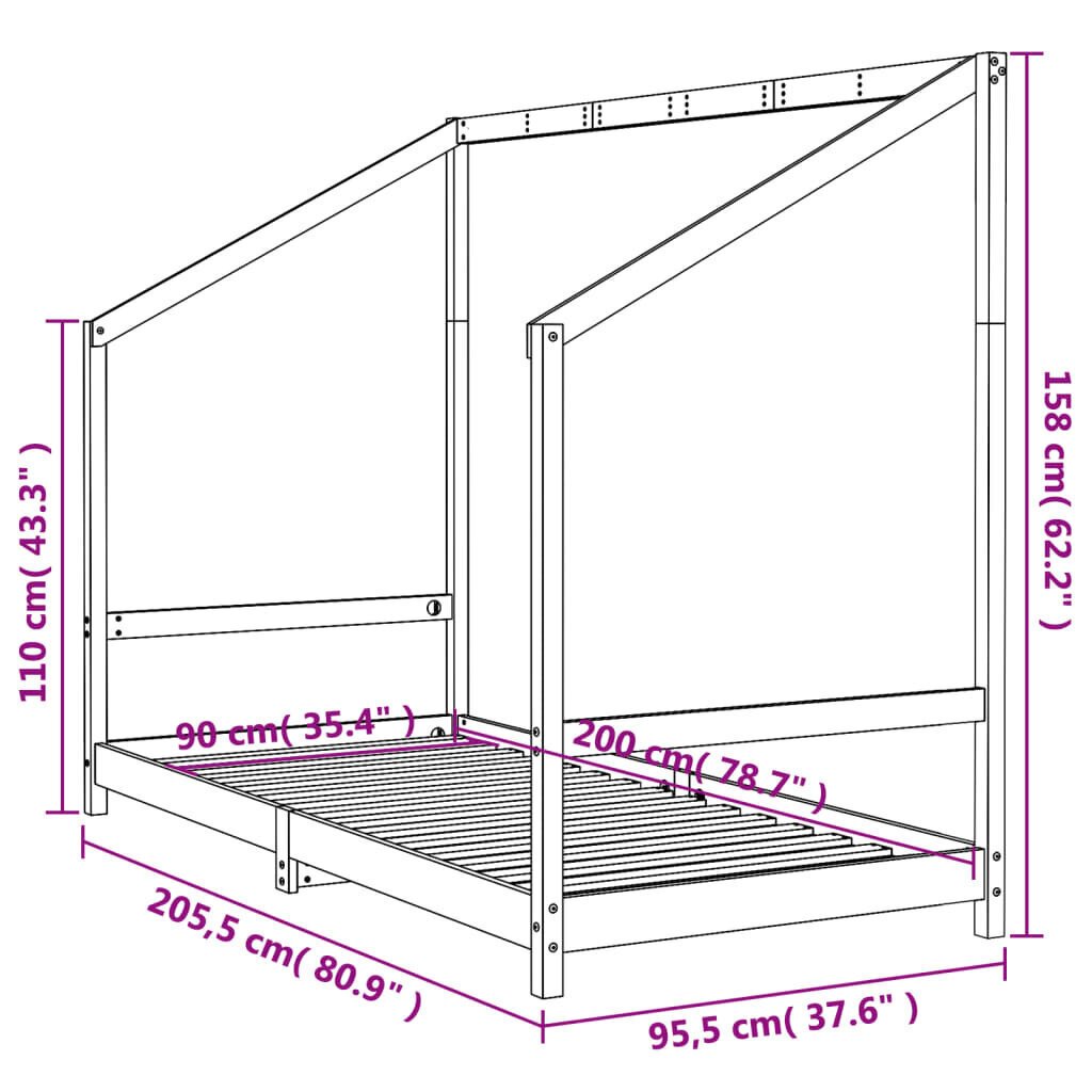 Lastevoodi raam vidaXL, valge, 90 x 200 cm цена и информация | Lastevoodid | kaup24.ee