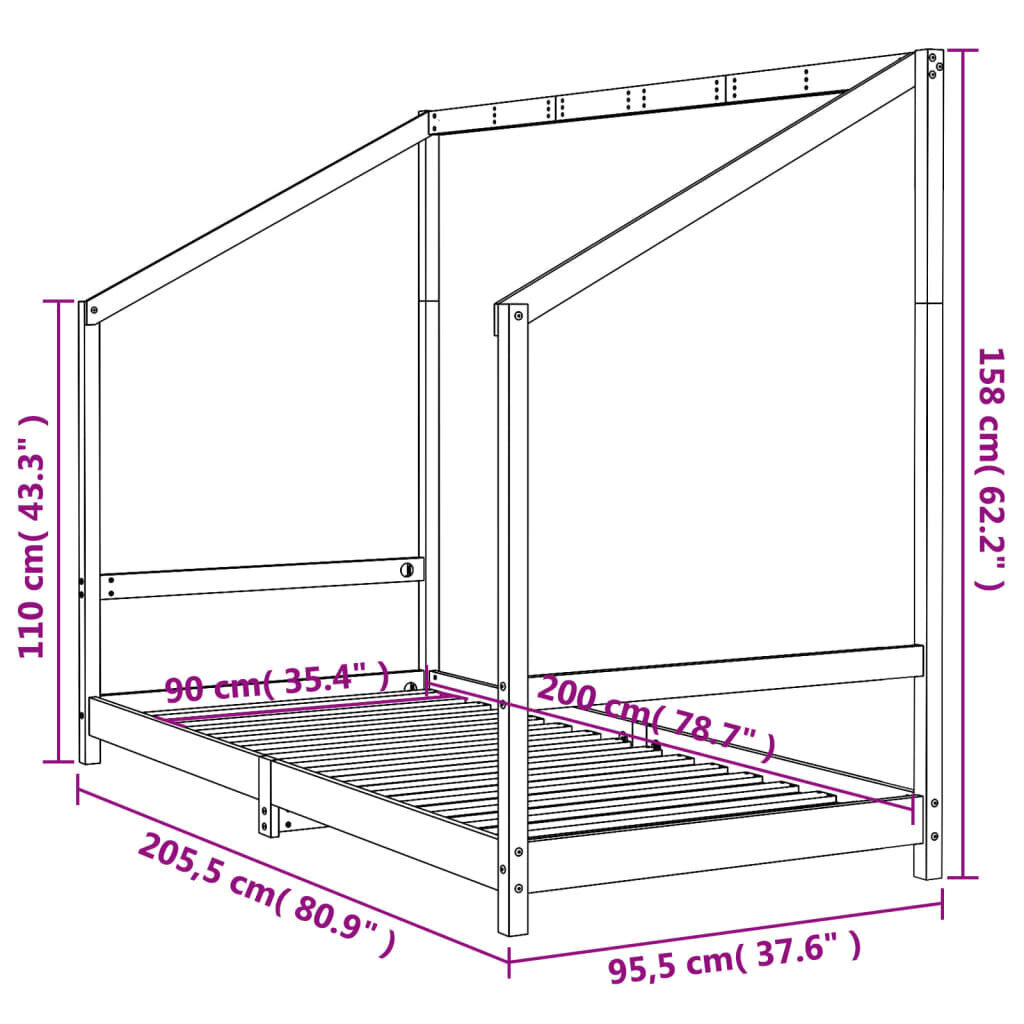 Lastevoodi raam vidaXL, 90 x 200 cm, pruun hind ja info | Lastevoodid | kaup24.ee