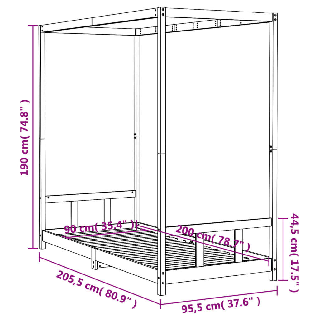 Lastevoodi raam vidaXL, valge, 90 x 200 cm цена и информация | Lastevoodid | kaup24.ee