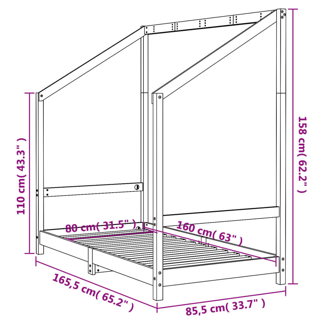 Lastevoodi raam vidaXL, 80 x 160 cm, pruun hind ja info | Lastevoodid | kaup24.ee