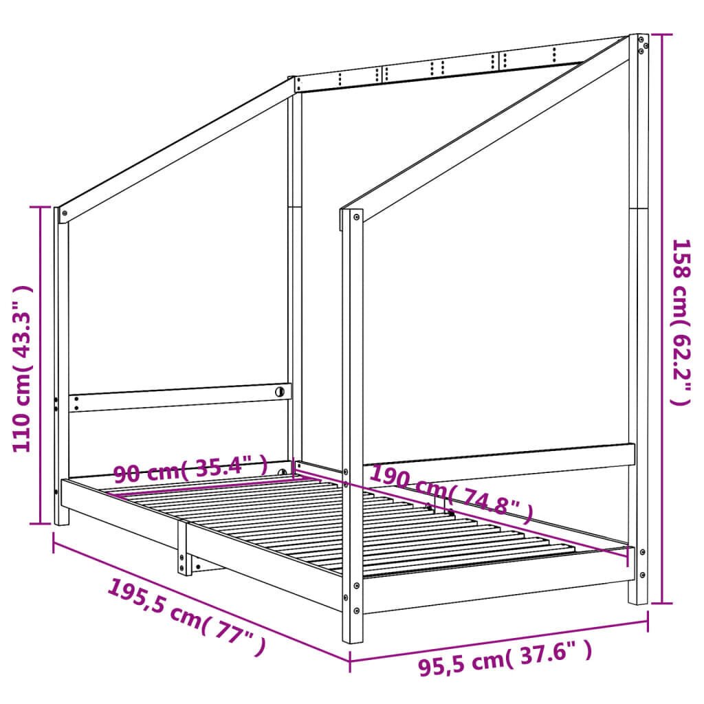 Lastevoodi raam vidaXL, must, 90 x 190 cm hind ja info | Lastevoodid | kaup24.ee