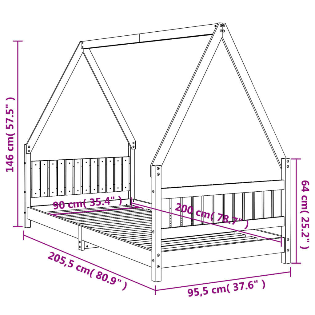 Lastevoodi raam vidaXL, valge, 90 x 200 cm hind ja info | Lastevoodid | kaup24.ee