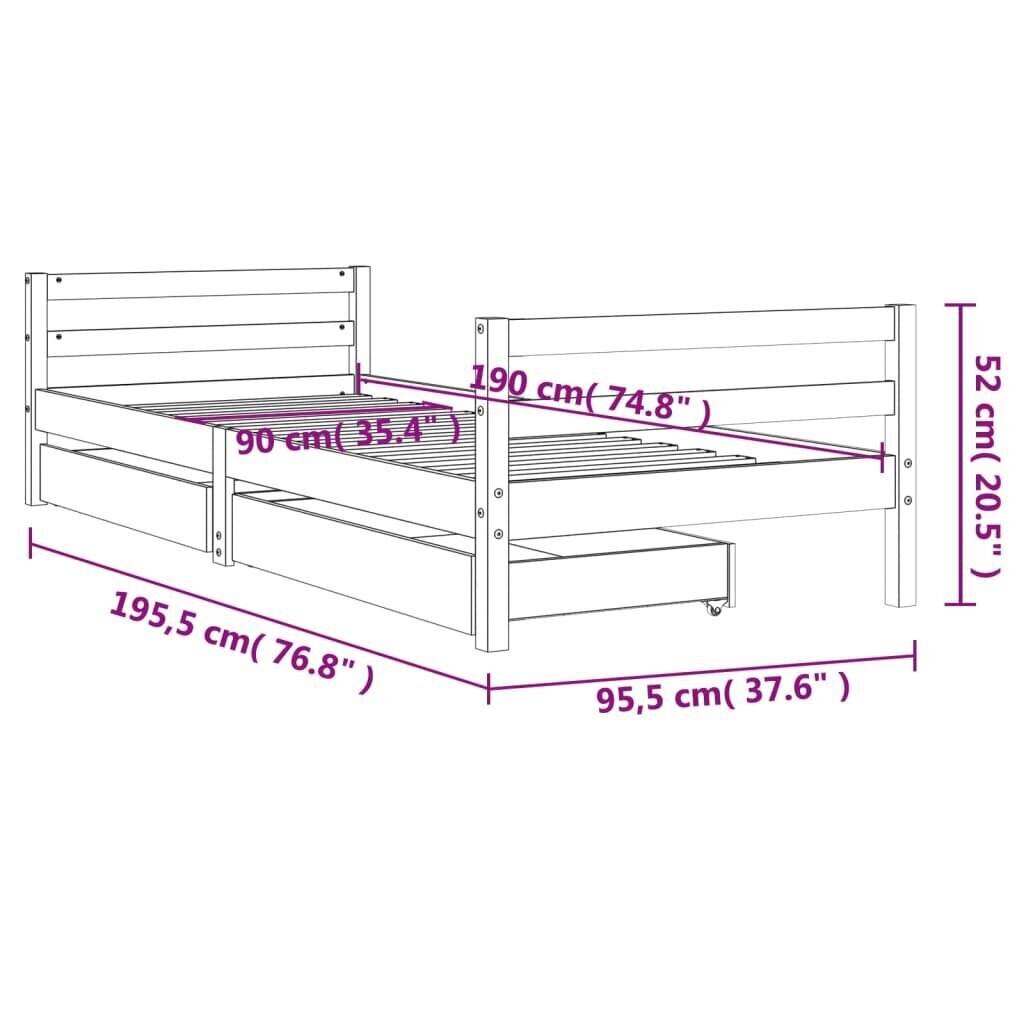 Lastevoodi raam vidaXL, 90 x 190 cm, pruun цена и информация | Lastevoodid | kaup24.ee