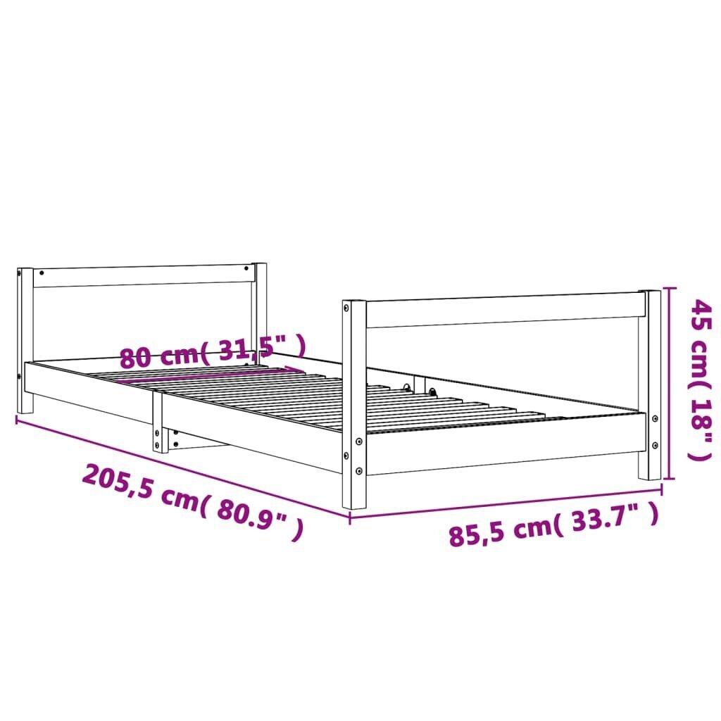 Lastevoodi raam vidaXL, 80 x 200 cm, pruun цена и информация | Lastevoodid | kaup24.ee