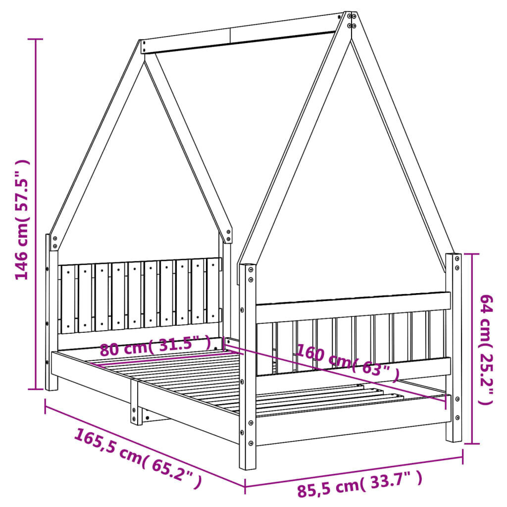 Lastevoodi raam vidaXL, valge, 80 x 160 cm hind ja info | Lastevoodid | kaup24.ee