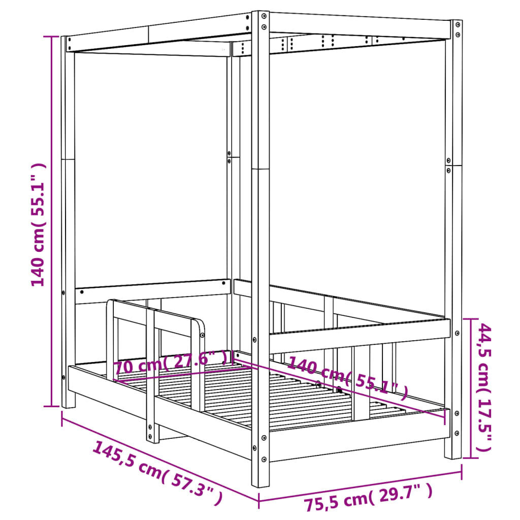 Lastevoodi raam vidaXL, valge, 70 x 140 cm hind ja info | Lastevoodid | kaup24.ee