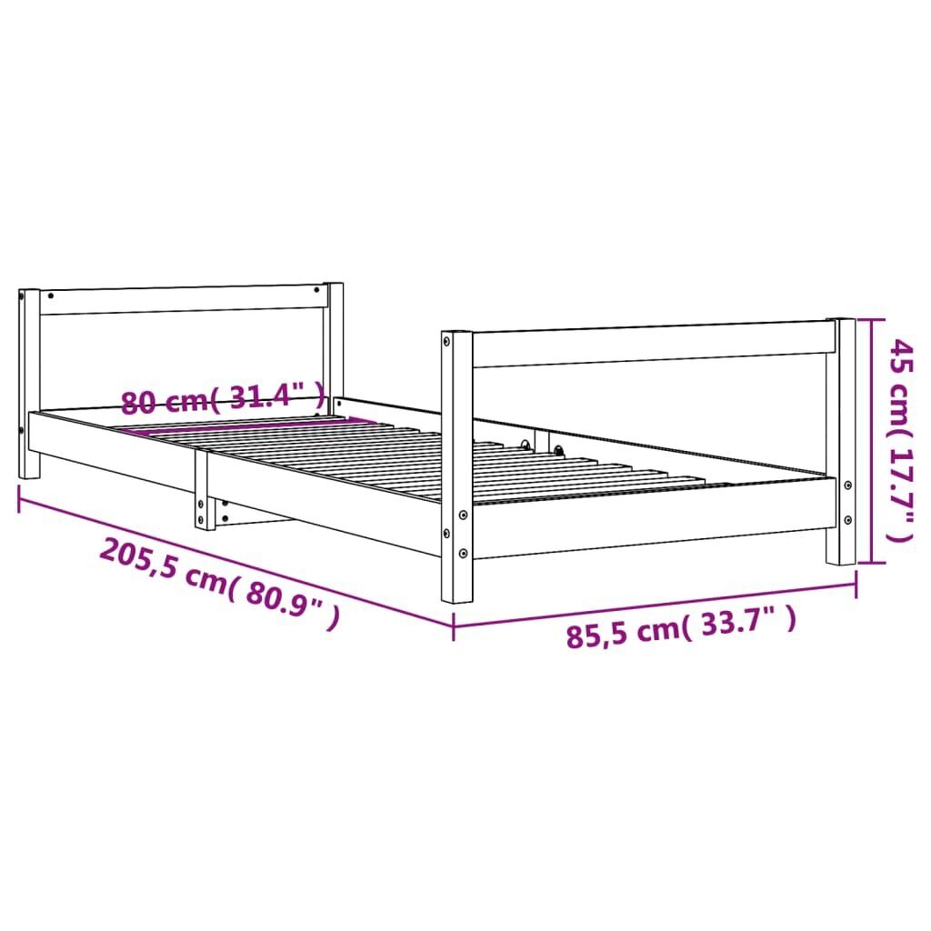 Lastevoodi raam vidaXL, valge, 80 x 200 cm hind ja info | Lastevoodid | kaup24.ee