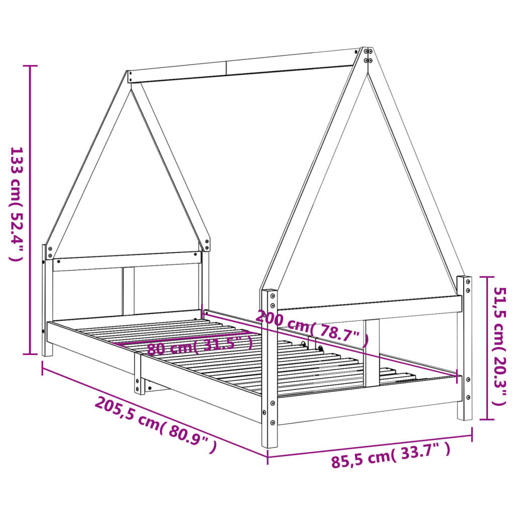 Lastevoodi raam vidaXL, 80 x 200 cm, pruun hind ja info | Lastevoodid | kaup24.ee