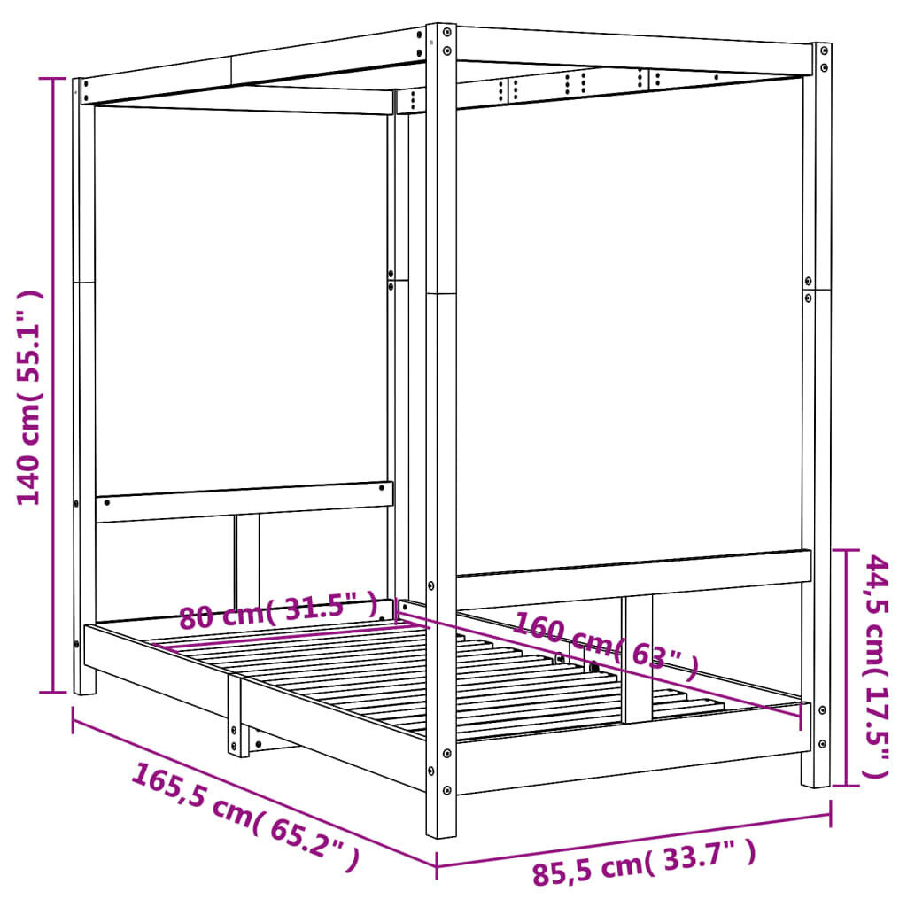 Lastevoodi raam vidaXL, must, 80 x 160 cm hind ja info | Lastevoodid | kaup24.ee