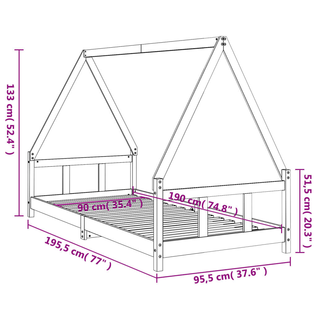 Lastevoodi raam vidaXL, valge, 90 x 190 cm hind ja info | Lastevoodid | kaup24.ee