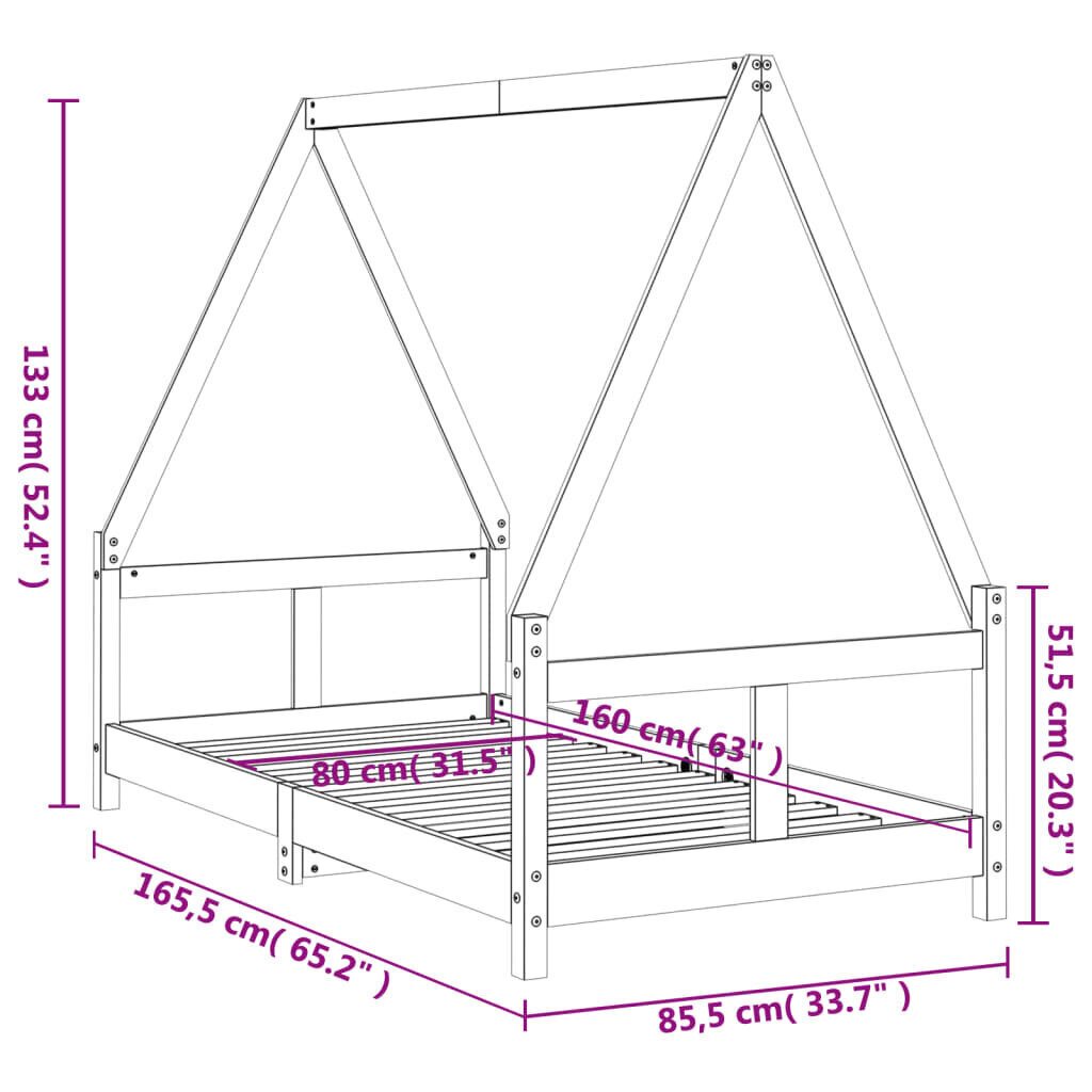 Lastevoodi raam vidaXL, valge, 80 x 160 cm hind ja info | Lastevoodid | kaup24.ee