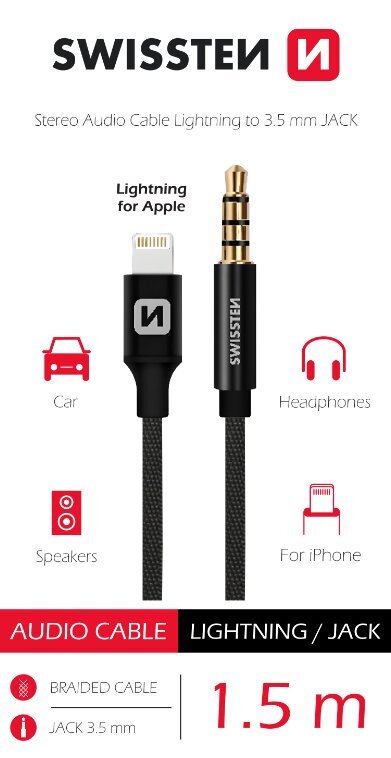 Swissten Textile Audio Adapter Lightning / 3,5 mm / 1.5m цена и информация | Kaablid ja juhtmed | kaup24.ee