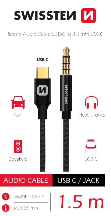 Swissten Textile Audio Adapter USB-C / 3,5 mm / 1.5m hind ja info | Kaablid ja juhtmed | kaup24.ee