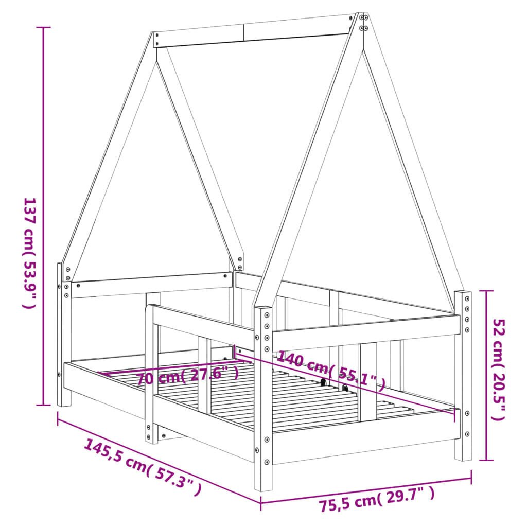 Lastevoodi raam vidaXL, 70 x 140 cm, pruun hind ja info | Lastevoodid | kaup24.ee