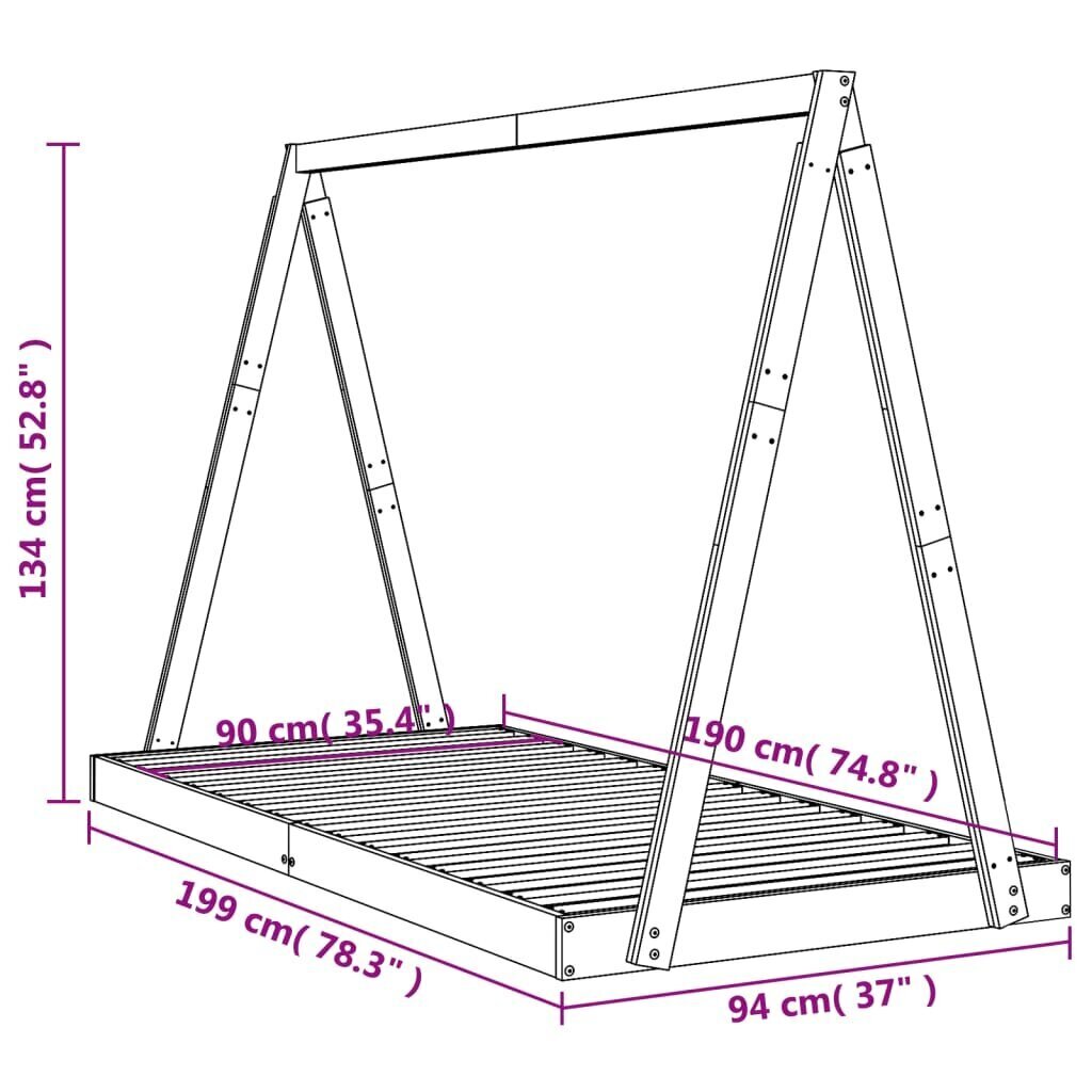 Lastevoodi raam vidaXL, 90 x 190 cm, pruun hind ja info | Lastevoodid | kaup24.ee