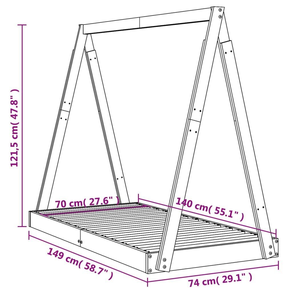 Lastevoodi raam vidaXL, 70 x 140 cm, pruun цена и информация | Lastevoodid | kaup24.ee