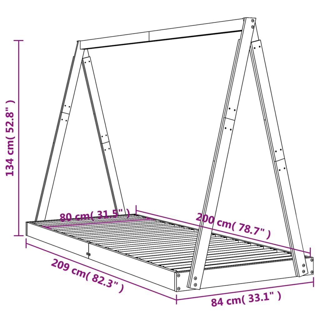 Lastevoodi raam vidaXL, 80 x 200 cm, pruun hind ja info | Lastevoodid | kaup24.ee