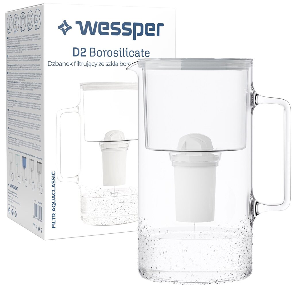 Borosilikaatklaasist kruus "Wessper AquaClassic D2", mahutavus 3,3 l, hall hind ja info | Filterkannud ja filtrid | kaup24.ee