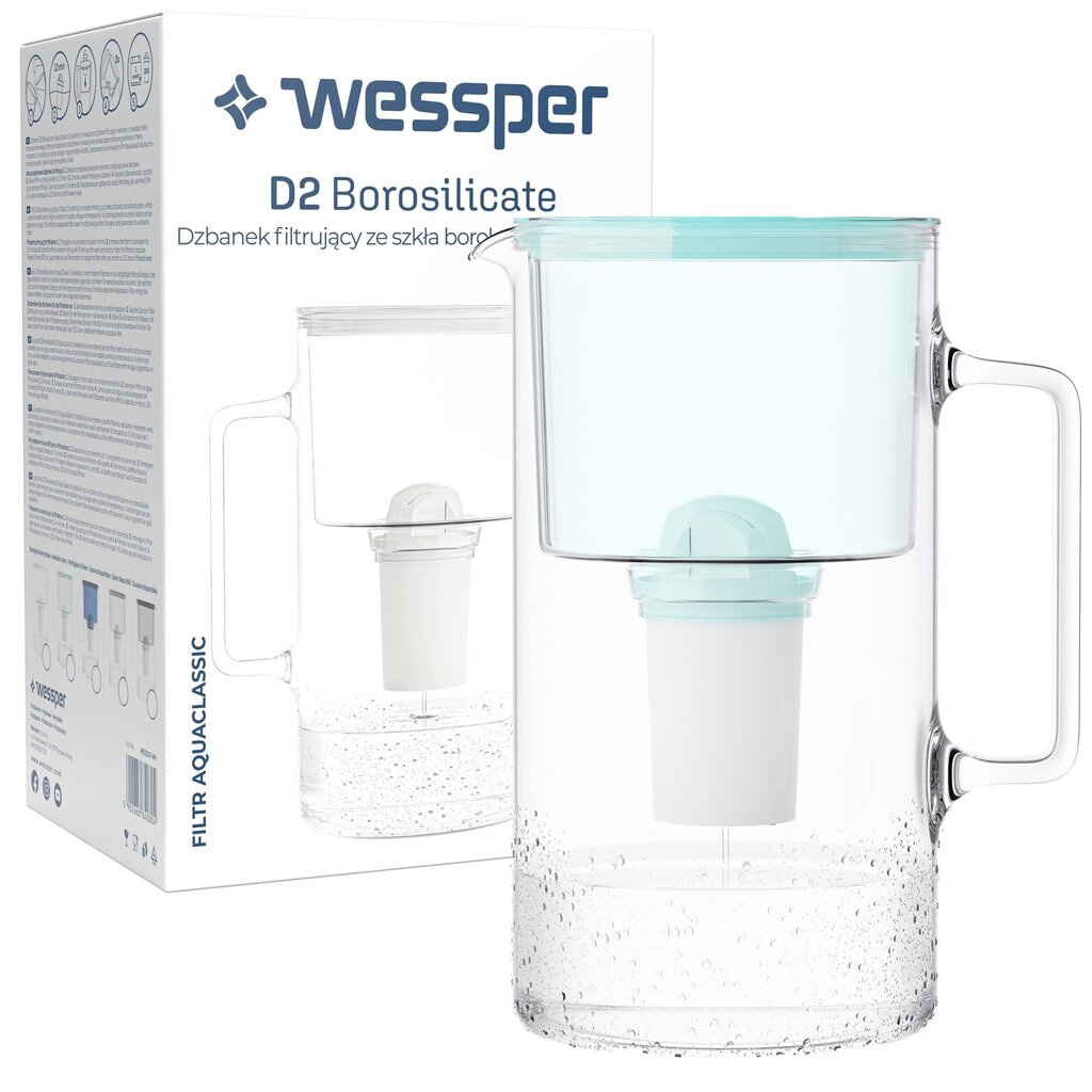 Borosilikaatklaasist kruus "Wessper AquaClassic D2", mahutavus 3,3 l, piparmünt цена и информация | Filterkannud ja filtrid | kaup24.ee